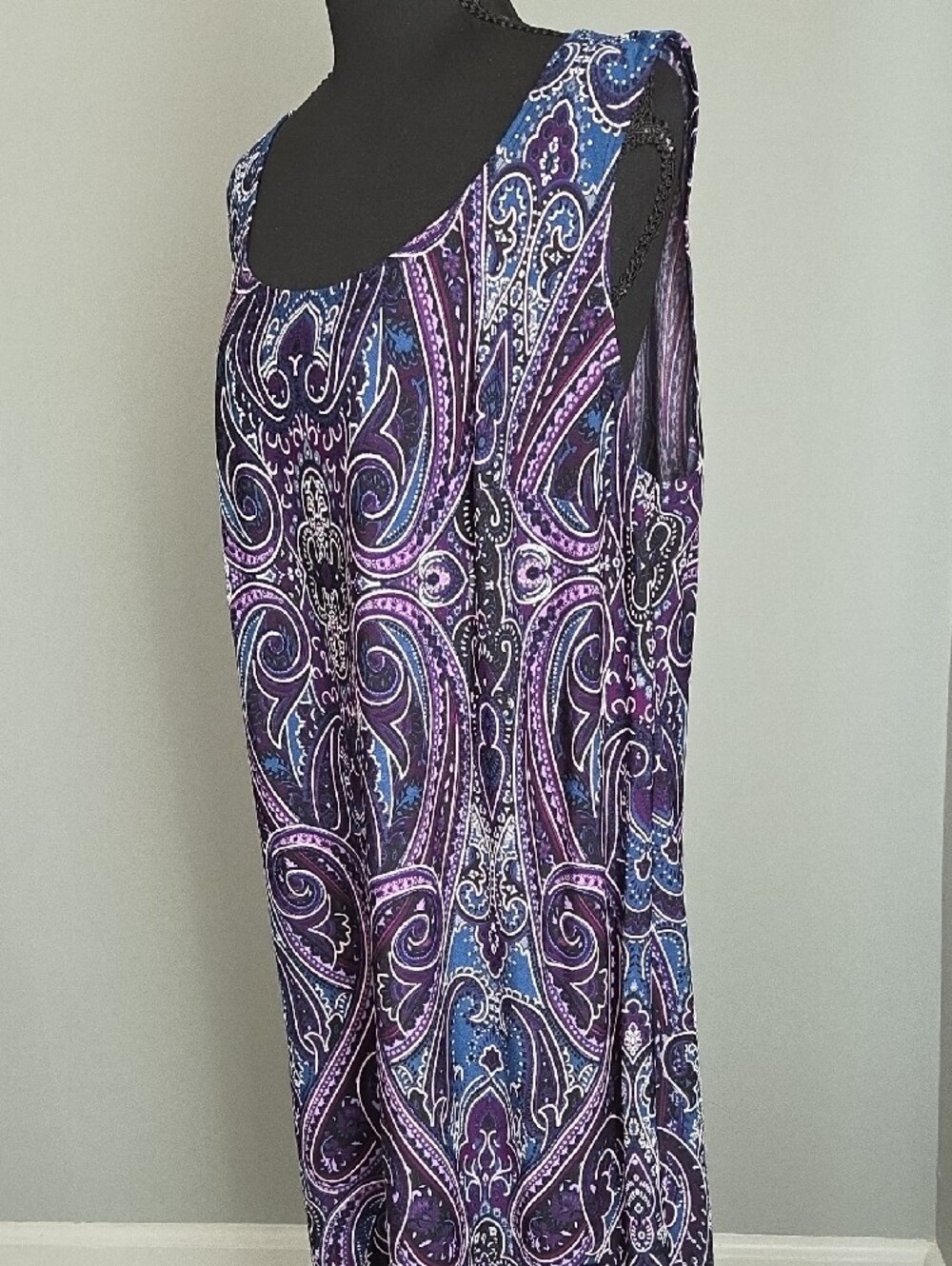 Dressbarn Blue and Purple Paisley Midi Dress 18 - Picture 3 of 7